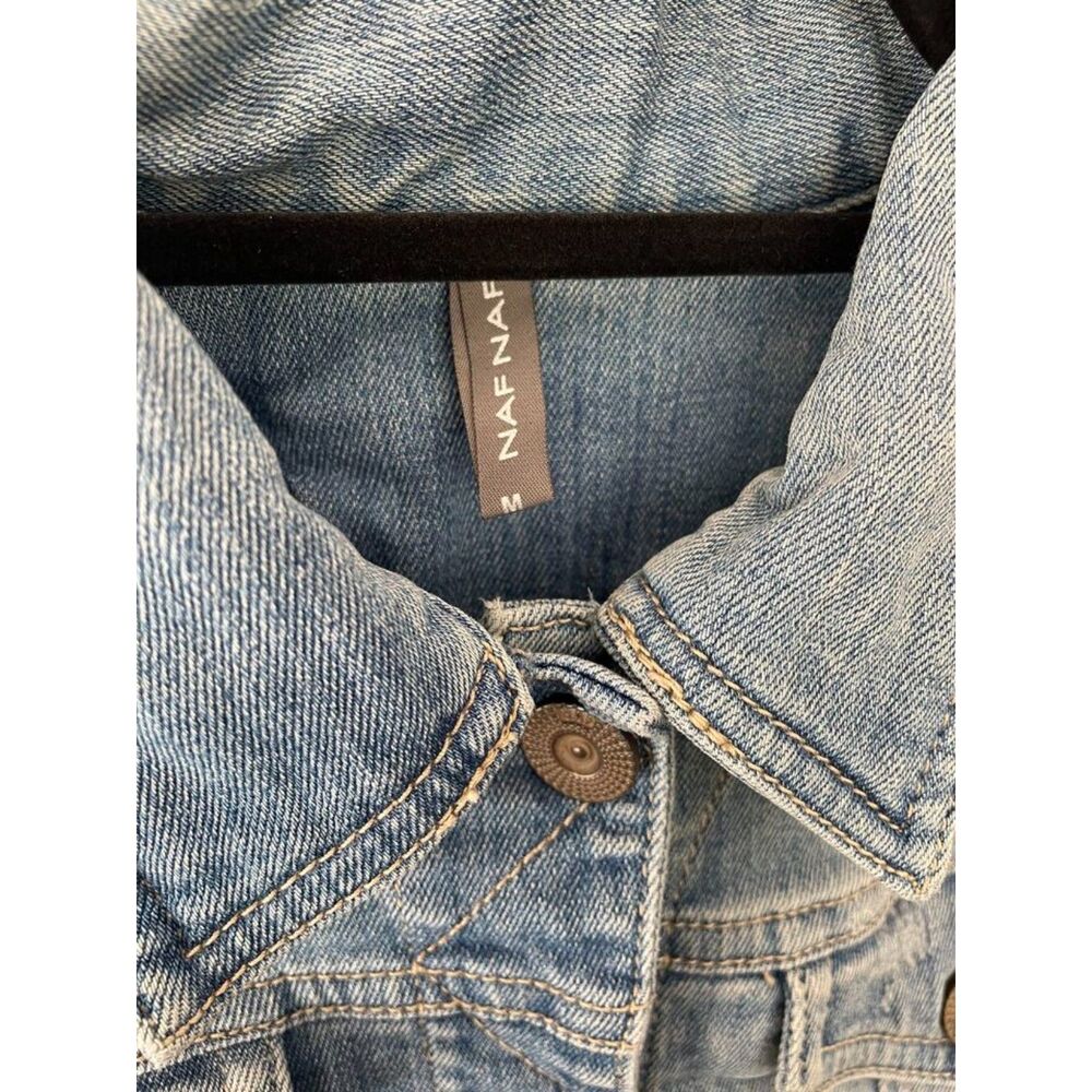 ~ Naf-Naf med jean jacket Vintage Distressed Look Denim, Boho Hippie Core - Picture 2 of 6